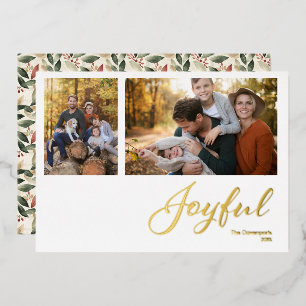 Tarjeta Festiva Con Relieve Metalizado Guión alegre moderno 2 Foto Familia 