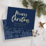 Tarjeta Festiva Con Relieve Metalizado Guión azul y blanco alegre Navidad no foto Fo<br><div class="desc">Guión blanco y azul marino alegre Navidad no foto diseño de estrellas modernas.</div>