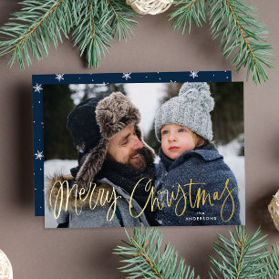 Tarjeta Festiva Con Relieve Metalizado Guión caprichoso Navidad Feliz Navidad Foto
