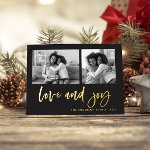 Tarjeta Festiva Con Relieve Metalizado Guión casual dos cuadrícula fotográfica Amor y a