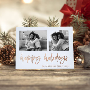 Tarjeta Festiva Con Relieve Metalizado Guión casual dos cuadrícula fotográfica   Felices 