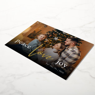 Tarjeta Festiva Con Relieve Metalizado Guión completo de foto de Paz Amor Alegría