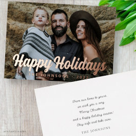 Tarjeta Festiva Con Relieve Metalizado Guión Cursivo Simple Moderno Saludo Foto Familiar