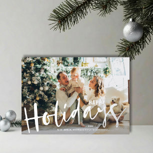 Tarjeta Festiva Con Relieve Metalizado Guión de Felices Fiestas Foto Plata