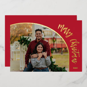 Tarjeta Festiva Con Relieve Metalizado Guión de Feliz Navidad de Oro