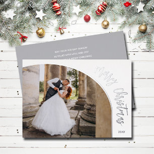 Tarjeta Festiva Con Relieve Metalizado Guión de Feliz Navidad Plateado