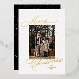 Tarjeta Festiva Con Relieve Metalizado Guión de Feliz Navidad simple foto minimalista