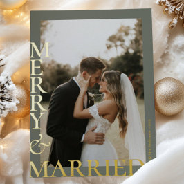 Tarjeta Festiva Con Relieve Metalizado Guion de Fotos de Bodas Felices Modernas en Verde