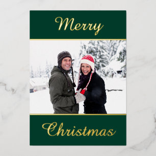 Tarjeta Festiva Con Relieve Metalizado Guión de la foto de la familia Merry Christmas Mod