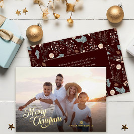 Tarjeta Festiva Con Relieve Metalizado Guión de Navidad Foto Completa Mensaje de Verdor D