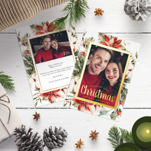 Tarjeta Festiva Con Relieve Metalizado Guión de Navidad para Foto