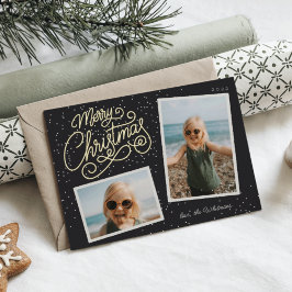 Tarjeta Festiva Con Relieve Metalizado Guión de nieve 2 Instantánea fotográfica