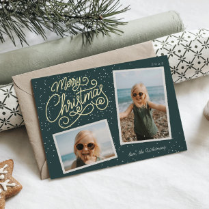 Tarjeta Festiva Con Relieve Metalizado Guión de nieve 2 Instantánea fotográfica
