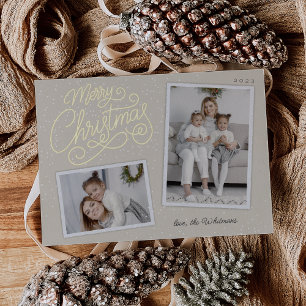 Tarjeta Festiva Con Relieve Metalizado Guión de nieve 2 Instantánea fotográfica