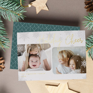 Tarjeta Festiva Con Relieve Metalizado Guión de nieve   2 Relieve metalizado fotográfico