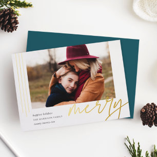 Tarjeta Festiva Con Relieve Metalizado Guión de recorte Merry Foto horizontal