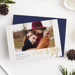 Tarjeta Festiva Con Relieve Metalizado Guión de recorte Merry Foto horizontal