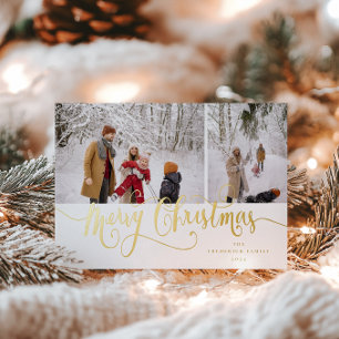 Tarjeta Festiva Con Relieve Metalizado Guión dorado Feliz Navidad Tartán Foto