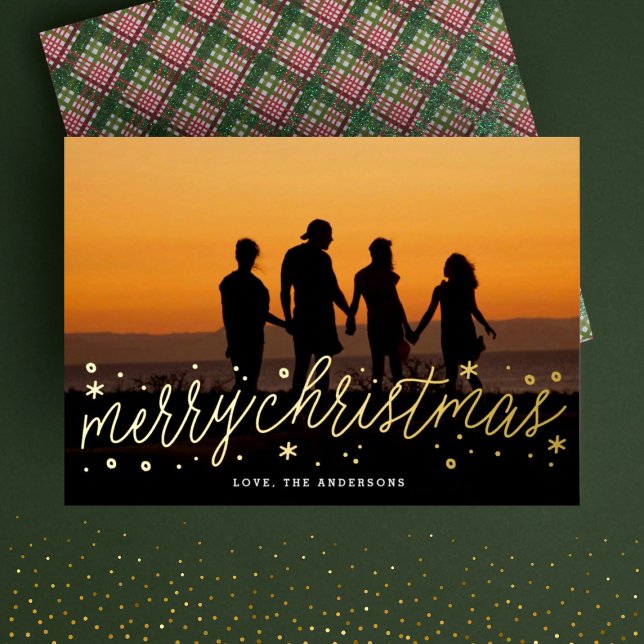 Tarjeta Festiva Con Relieve Metalizado Guión dorado Full Photo Merry Christmas (Subido por el creador)