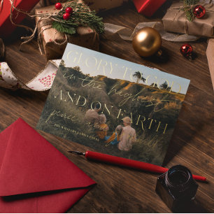 Tarjeta Festiva Con Relieve Metalizado Guión dorado   Gloria a Dios Navidades Feriado Fot