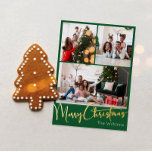 Tarjeta Festiva Con Relieve Metalizado Guión festivo Verde 3 Foto Feliz Navidad Gold<br><div class="desc">Celebre la temporada con este libreto festivo verde 3 foto Tarjeta navideña de Relieve metalizado de oro navideño con un toque de elegancia. El diseño de la moda se caracteriza por una sencilla paleta de colores dorados y verdes que evoca el espíritu acogedor del invierno. Su atractivo moderno y único...</div>