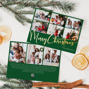 Tarjeta Festiva Con Relieve Metalizado Guión Festivo Verde 9 Foto Feliz Navidad Dorado