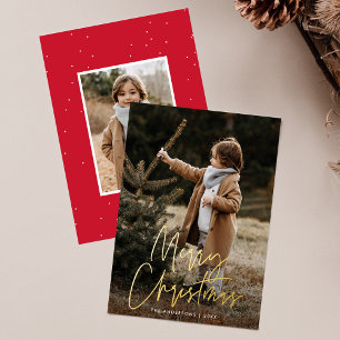Tarjeta Festiva Con Relieve Metalizado Guión Manuscrito Rojo Feliz Navidad 2 Foto