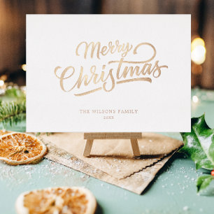 Tarjeta Festiva Con Relieve Metalizado Guión mínimo Feliz Relieve metalizado dorado de Na