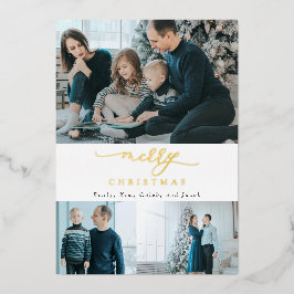 Tarjeta Festiva Con Relieve Metalizado Guión mínimo moderno 3 foto Feliz Navidad