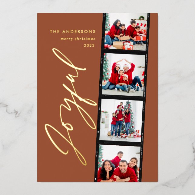 Tarjeta Festiva Con Relieve Metalizado Guión mínimo moderno navidades de fotos múltiples  (Anverso)