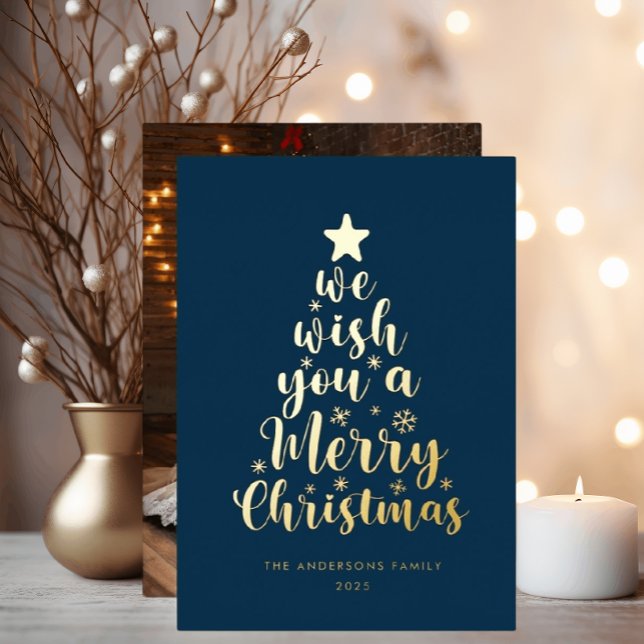 Tarjeta Festiva Con Relieve Metalizado Guión mínimo Navy Blue Merry Christmas (Subido por el creador)