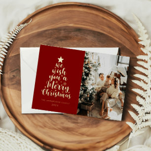 Tarjeta Festiva Con Relieve Metalizado Guión mínimo Oro Rojo Real Relieve metalizado Feli