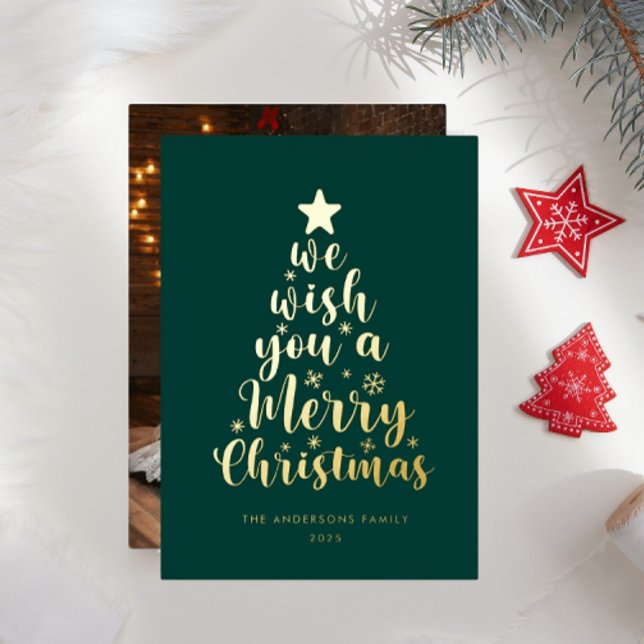Tarjeta Festiva Con Relieve Metalizado Guión mínimo Una Feliz Navidad Verde Profunda (Subido por el creador)