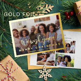 Tarjeta Festiva Con Relieve Metalizado Guión moderno de caligrafía 4 Navidades de fotogra