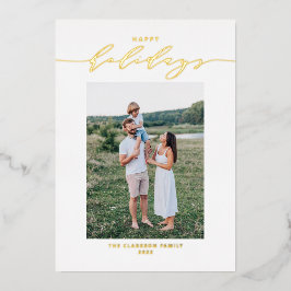 Tarjeta Festiva Con Relieve Metalizado Guión moderno y elegante Fotos de vacaciones felic