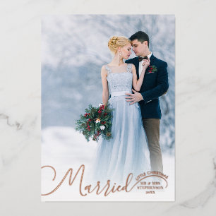 Tarjeta Festiva Con Relieve Metalizado Guión recién casado con pequeños Navidades 2 fotos