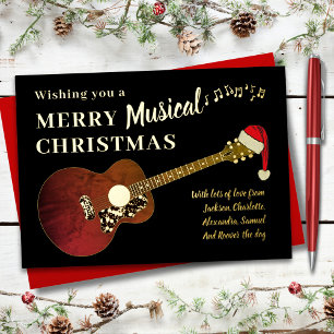 Tarjeta Festiva Con Relieve Metalizado Guitarra de Navidad de Rock and Roll Personalizada