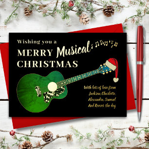 Tarjeta Festiva Con Relieve Metalizado Guitarra de Navidad Personalizada & Sombrero de Sa