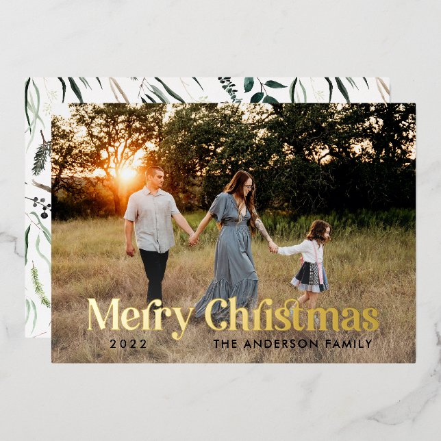 Tarjeta Festiva Con Relieve Metalizado H negro moderno elegante botánico rústico acuarela (Anverso/Reverso)