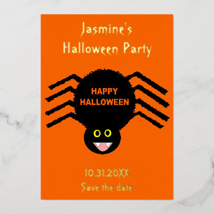 Tarjeta Festiva Con Relieve Metalizado Halloween Araña Negra Guardar la Fecha Personaliza