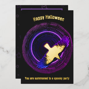 Tarjeta Festiva Con Relieve Metalizado Halloween Black and Purple Crow