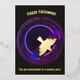Tarjeta Festiva Con Relieve Metalizado Halloween Black and Purple Crow