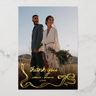 Tarjeta Festiva Con Relieve Metalizado Hand drawn bow Gold Foil Thank you | Wedding Photo