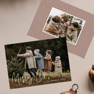Tarjeta Festiva Con Relieve Metalizado Handwritten Script Merry Christmas 2 Photo