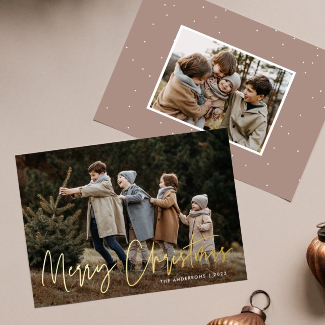 Tarjeta Festiva Con Relieve Metalizado Handwritten Script Merry Christmas 2 Photo (Subido por el creador)