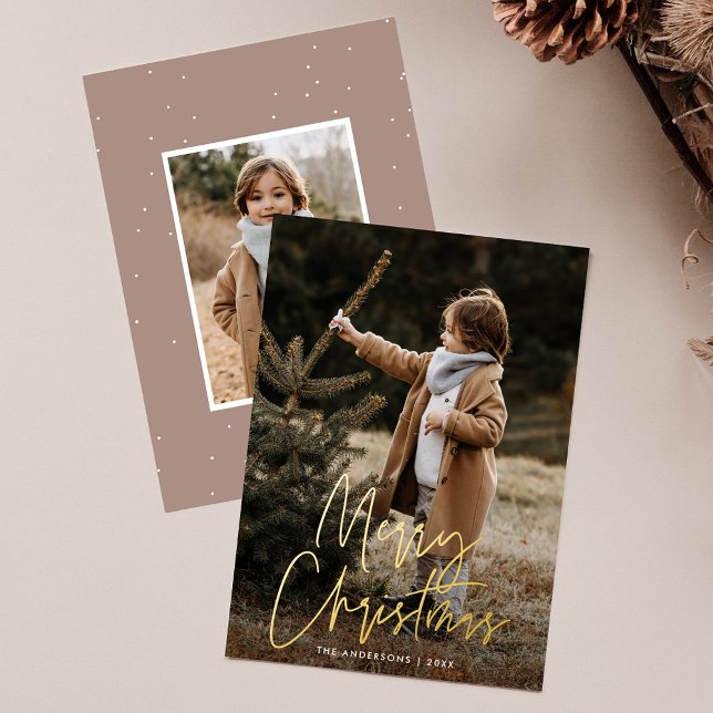 Tarjeta Festiva Con Relieve Metalizado Handwritten Script Merry Christmas 2 Photo (Subido por el creador)