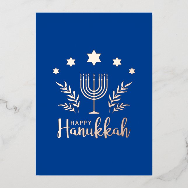 Tarjeta Festiva Con Relieve Metalizado Hannukah (Anverso)