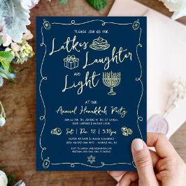 Tarjeta Festiva Con Relieve Metalizado Hanukkah Latke Laughter Light Doodles Real Gold