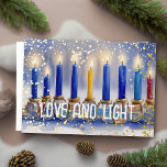 Tarjeta Festiva Con Relieve Metalizado Hanukkah Menorah acuarela Amor y luz<br><div class="desc">Hanukkah Menorah acuarela Amor y luz</div>