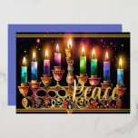 Tarjeta Festiva Con Relieve Metalizado Hanukkah Menorah Peace Watercolor<br><div class="desc">Hanukkah Menorah Peace Watercolor</div>